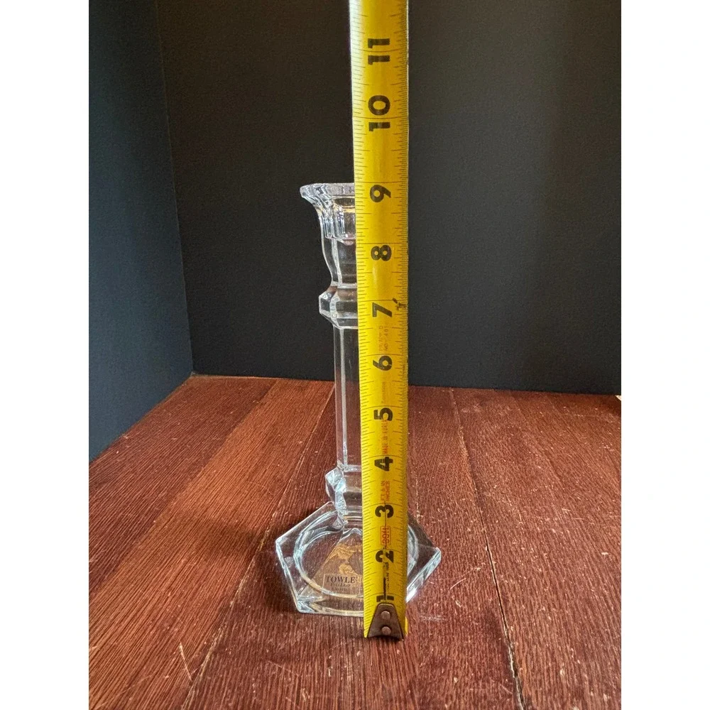 Towle Full Lead Crystal Candlestick Holder Hexagonal Base Made in Slovakia 9in